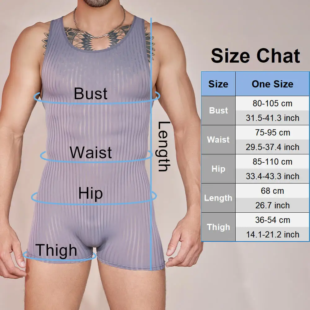 Men's Vertical Stripe Bodysuit Light Breathable Comfortable Fit Striped Jumpsuit Super Elastic Leotard For Sports And Fitness