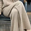 Women Merino Wool Knitted Wide Leg Pants Autumn Winter Basic Soft Warm Cashmere Knit Trousers Casual Simple Style Korean 1