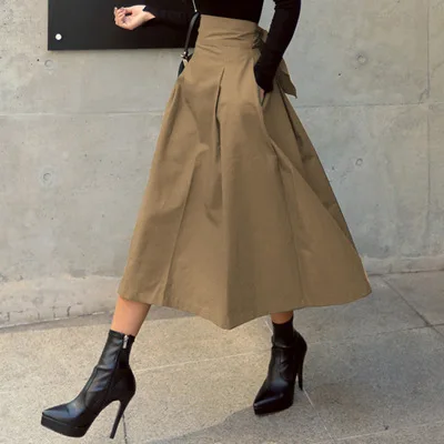 silk skirt Womens Fashion Solid Color Big Swing Ladies Skirt Long Skirt 2022 Spring Wild High Waist Bow Slim Skirts RV451 maxi skirts for women Skirts