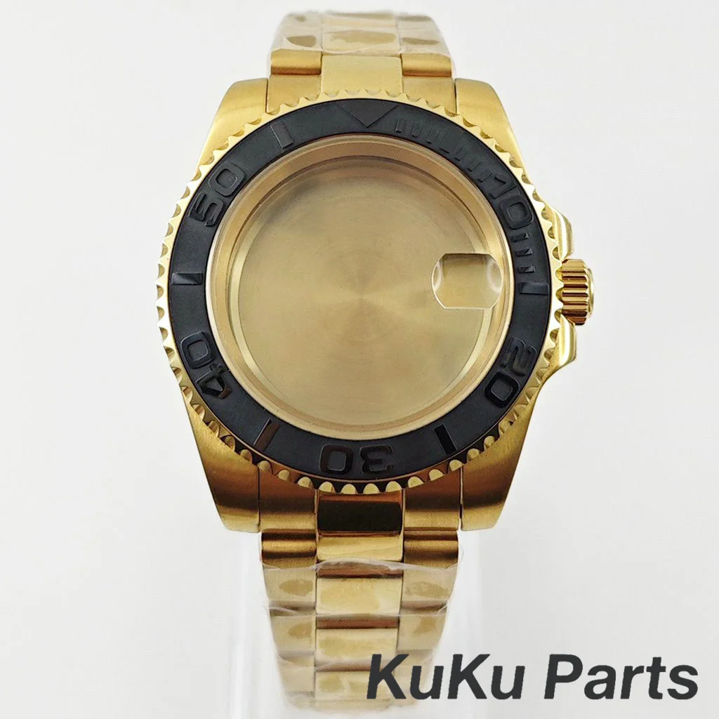 Gold 40MM Oyster Bracelet Sapphire Glass Waterproof Watch Case with 28.5mm Dial Compatibility