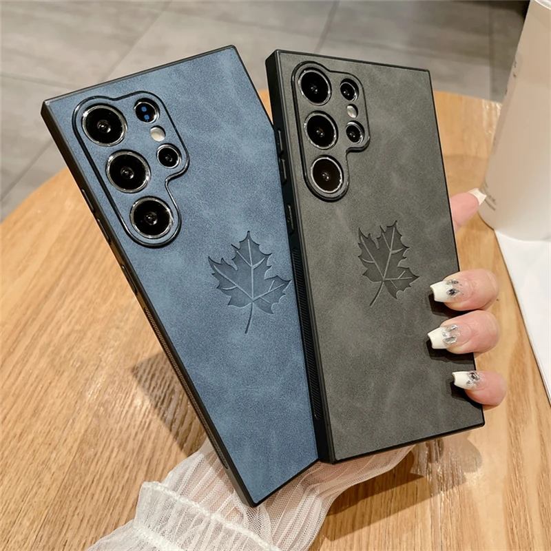 Maple Leaves Embossed PU Leather Phone Case Cover