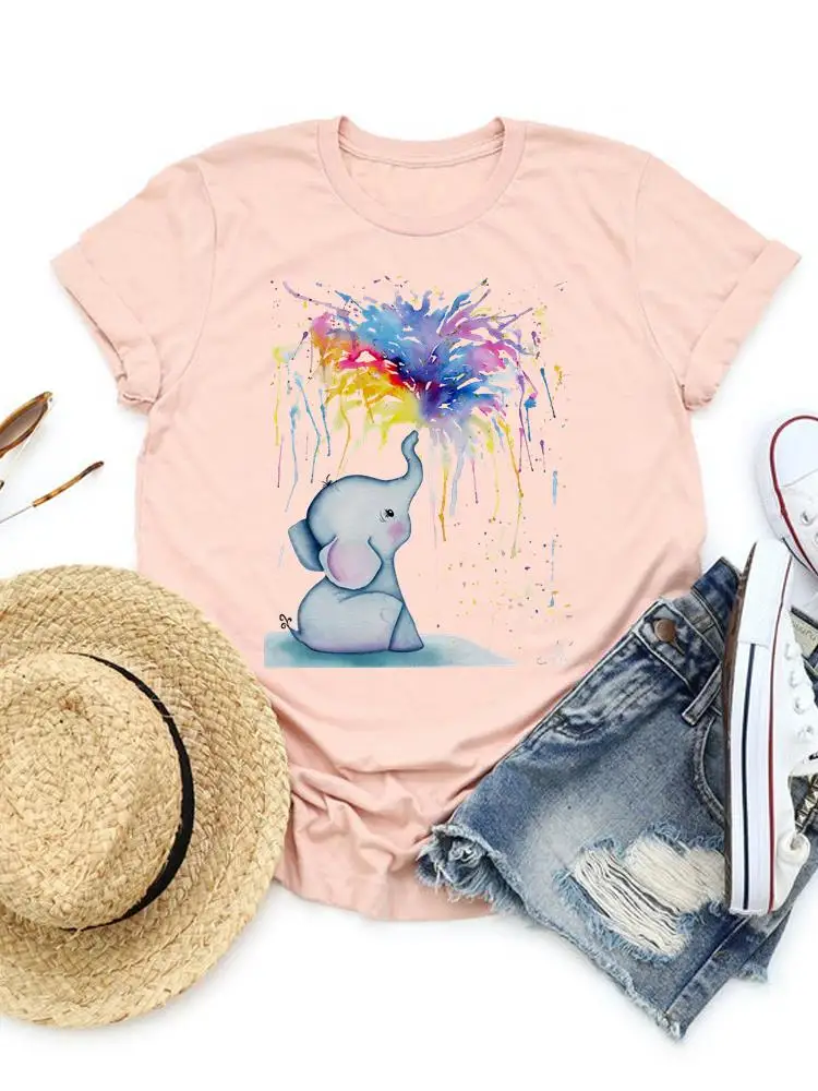 

Elephant Watercolor 90s Graphic T-shirt Tee Top Fashion Women Casual Short Sleeve Clothing Lady Clothes Basic Print T Shirt