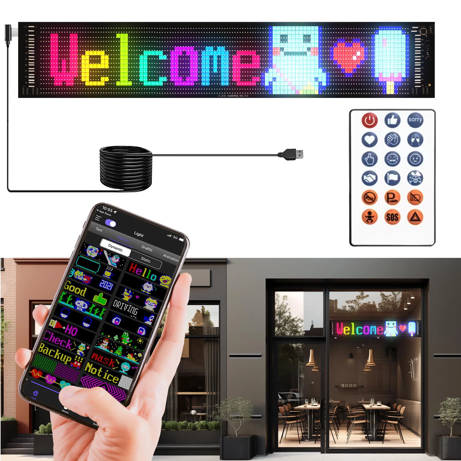 SCHEDA CARTELLO DISPLAY LED flessibile con controllo app Bluetooth per un facile funzionamento