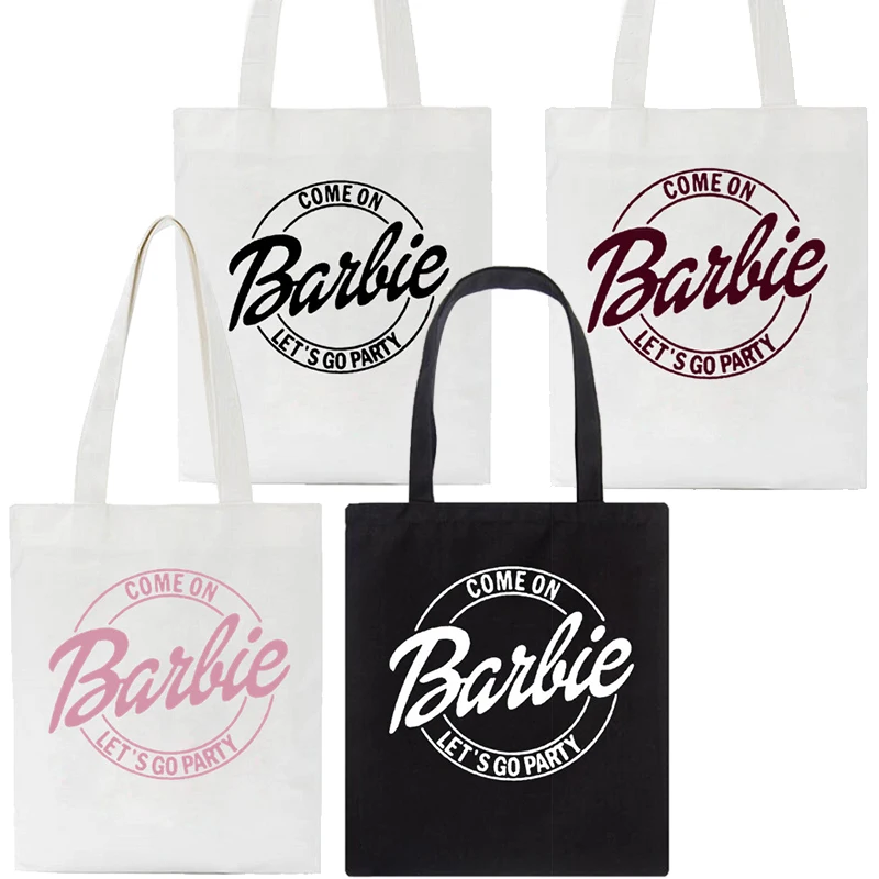Fashion White Printed Barbie Canvas Shoulder Bag Shopping Hangbag Student Girls Travel Packet Accessori Donna Outdoor Portable