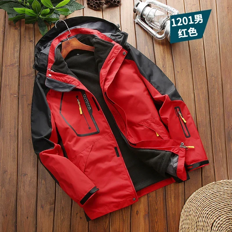 Two-pieces Sets 3 in 1 Jacket Men Waterproof Jacket Coat Outerwear Windbreake Outdoor Fashion Casual Camping Jackets Male Fleece 2