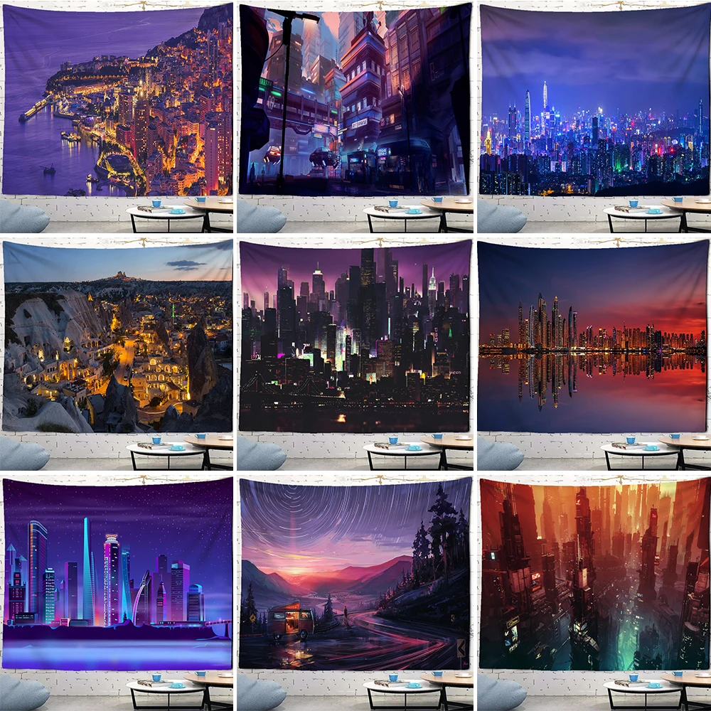 

City Night Scene Printed Large Wall Tapestry Cyberpunks Hippie Wall Hanging Bohemian Wall Tapestries Mandala Wall Art Decor