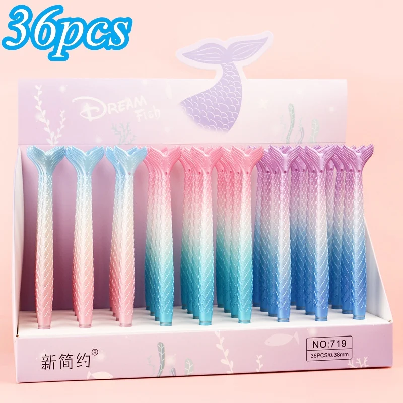 

36pcs/Box Cute Mermaid Modeling Gel Pen 0.38mm Black Replaceable Refill Student School Stationery Office Writting Supplies