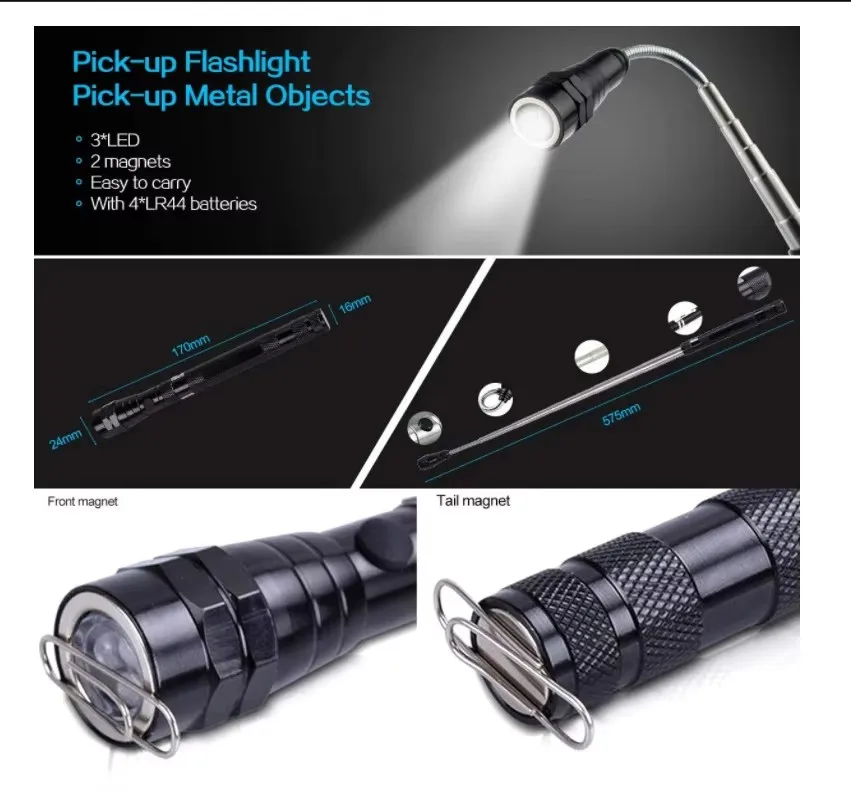 360 Degree Flexible LED Flashlight Magnetized Head Telescopic 3 LED Torch Flashlight Magnetic Pick Up Tool Lamp Light camping light portable flashlight camping lamp portable torch