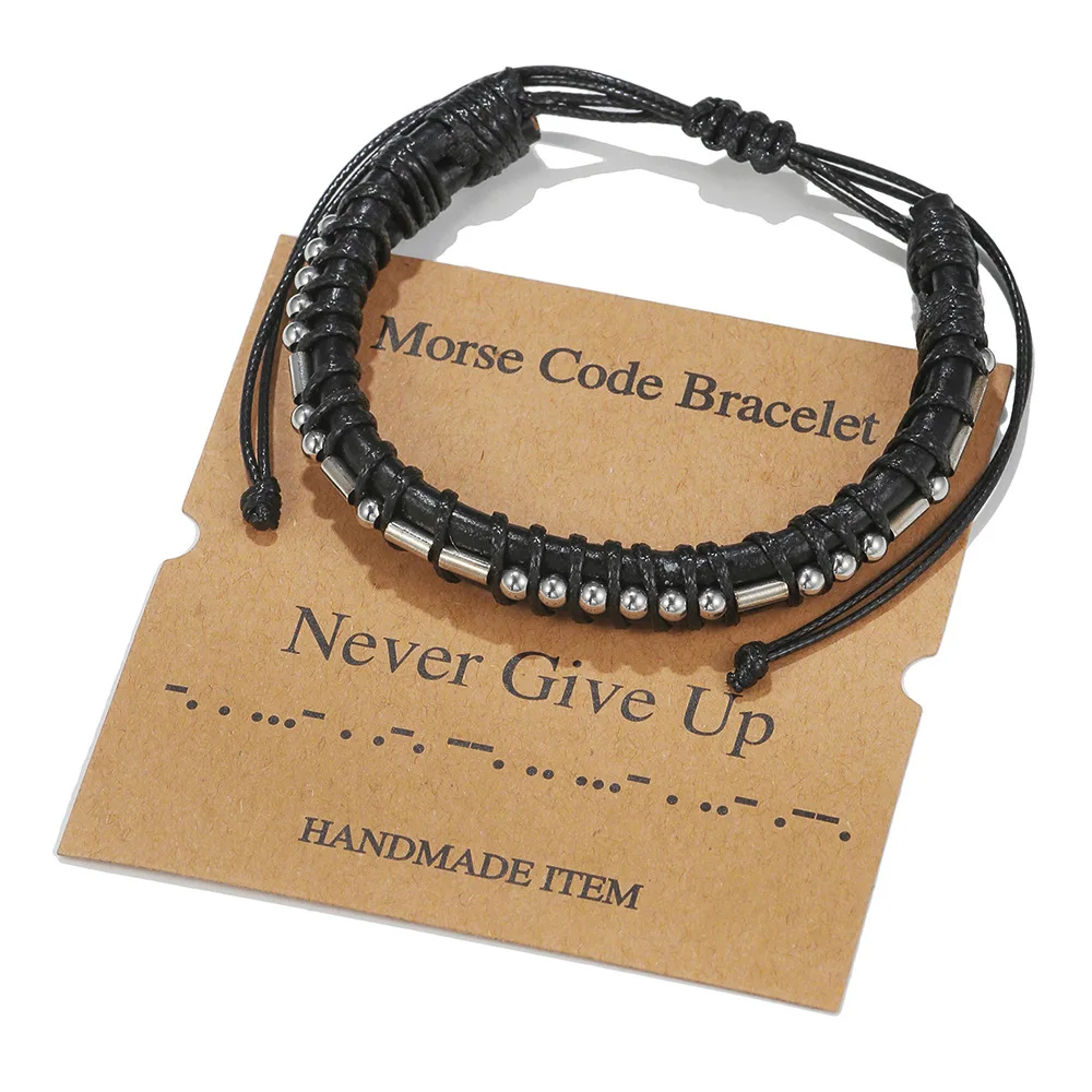 8Seasons Fashion Morse Code Bracelet Charm Beads Rope Bracelet Women Men  Silver Color String Adjustable Party Friendship Jewelry