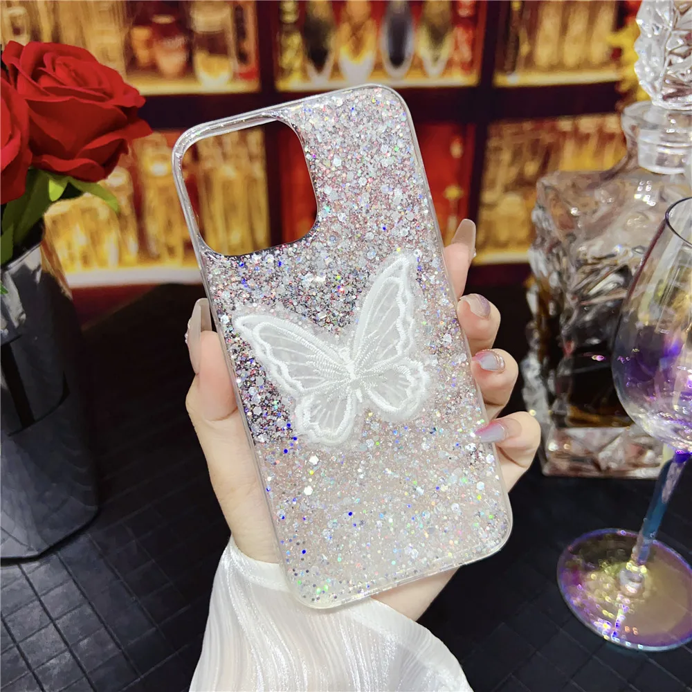 Coque de téléphone à paillettes brillantes et papillon, étui pour Samsung S24 S23 Ultra S23FE S21FE S20 FE S22 Plus Note 20 Blling_voghion.com
