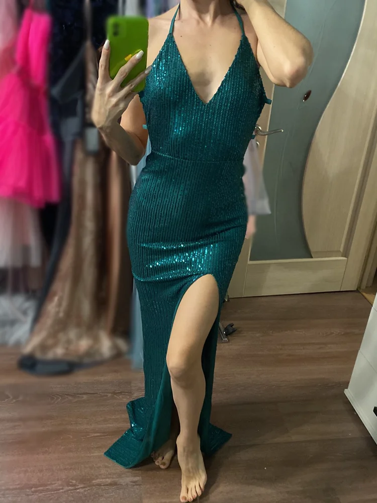 Abito Estivo Donna Lungo Con Spacco - Senza Maniche, Tinta Unita, Elegante Per Matrimoni, Feste E Cocktail - Foto 10