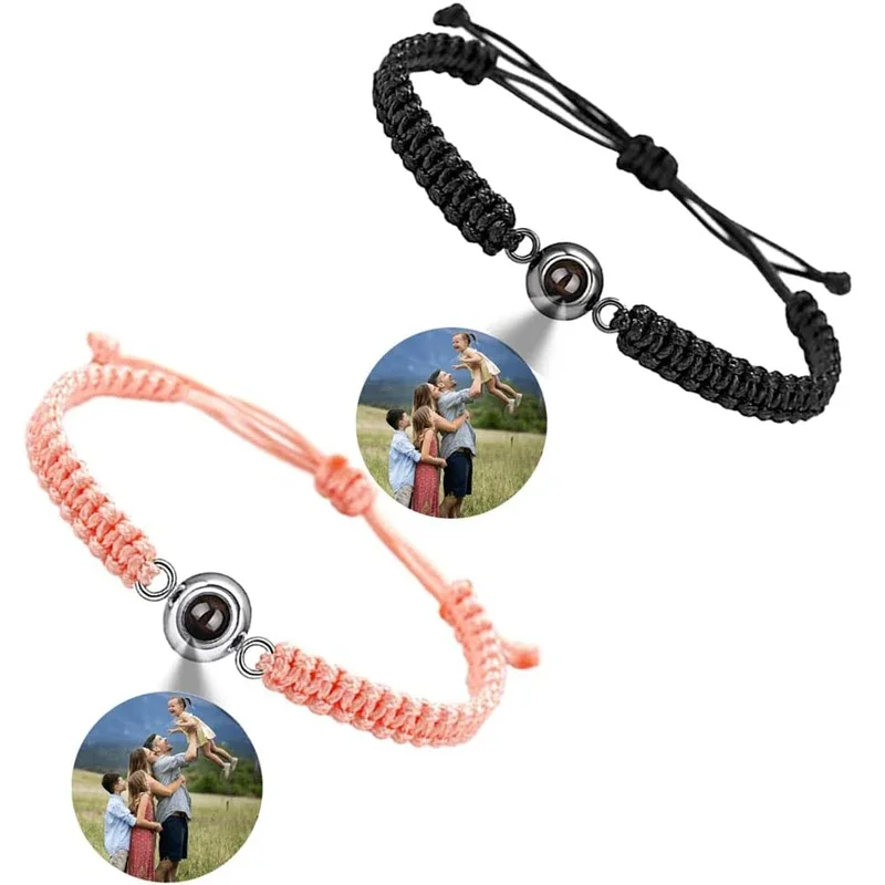 

Matching Projection Bracelets for Couples, Personalized with Picture inside, Memorial Gifts for Lovers/Women/Men/Family/Pet/BFF