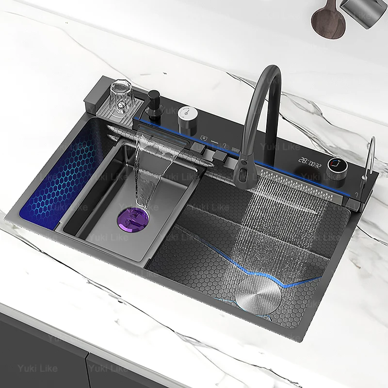 스테인레스 스틸 주방 싱크대, 양각 황금 폭포 싱크대, 대형 싱글 솔 트 아파트 다기능 세척 대야, 신제품