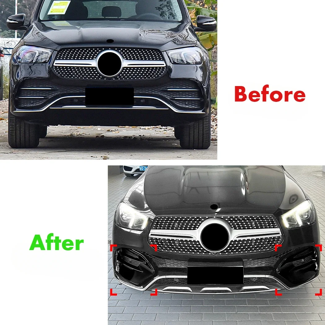 메르세데스 벤츠 W167 AMG GLE350 GLE450 GLE53 GLE63 2019-2023 프론트 범퍼 립 스포일러 스플리터 에어 인테이크 그릴 안개등 트림