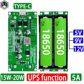 Type-C 15W 3A 18650 Lithium Battery Charger Module DC-DC Step Up Booster Fast Charge UPS Power Supply / Converter 5V 9V 12V 1