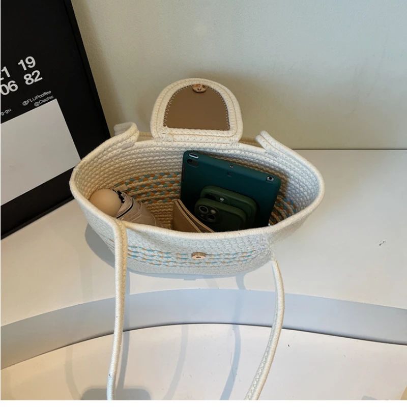 Latest Fashion Hand-Woven Shoulder Bag for Women, Beach Vacation Tote Bag with Cotton Thread Weaving Handbag
