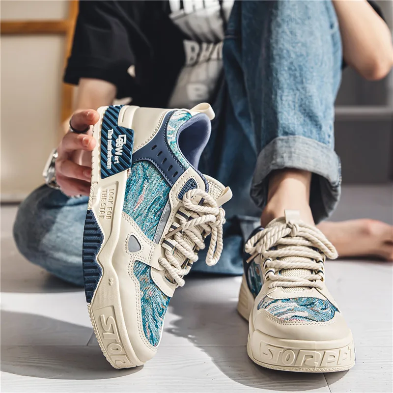 

Men's Casual Sports Shoes Spring Autumn Thick Soled Fashionable Trend Walking Board Shoes Anti Slip Youthful Retro Board Shoes