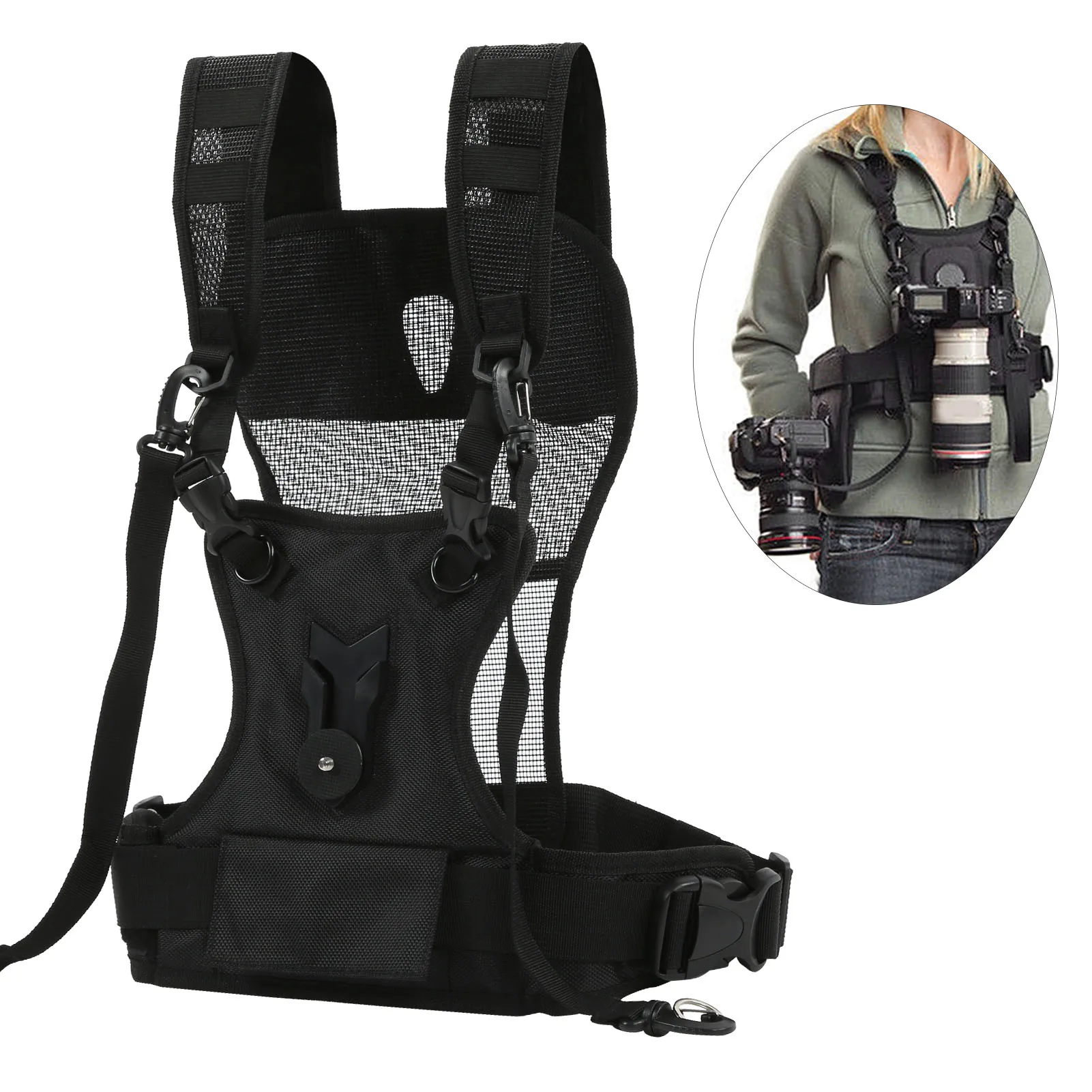Dual Camera Harness Camera Strap Dual Strap Nylon Comfortable Breathable Adjustable Multi Carrier Chest Harness