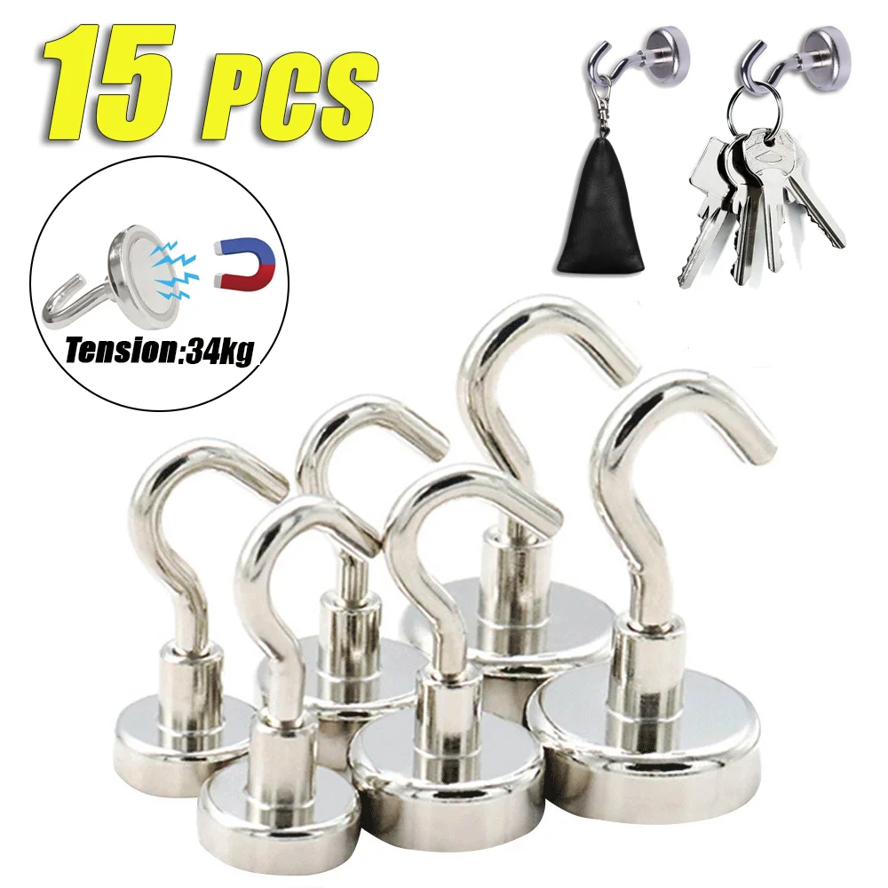 15PCS ตะขอแม่เหล็กที่มีประสิทธิภาพ Multi-Purpose Hooks Home KITCHEN Bar Storage Key Storage อุปกรณ์ห้องน้ํา 1