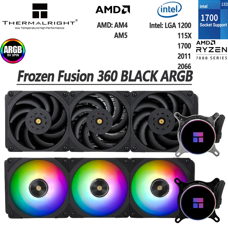 Thermalright Frozen Fusion 360 Black Argb Cpu Liquid Cooler 5V 3Pin Cpu Ventola Radiatore Di Raffreddamento Ad Acqua Per Lga1700 115X Amd Am4 Am5
