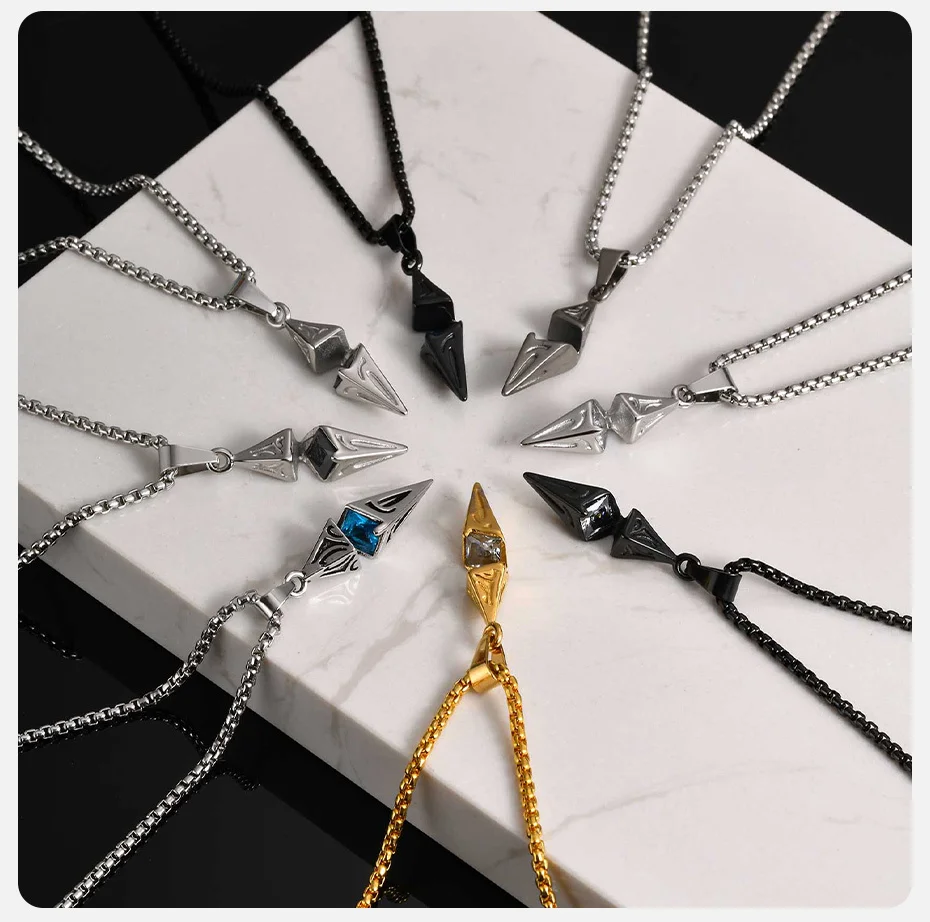 VNOX Weiß-blaue Zirkon-Rhombus-Anhänger-Halskette, hypoallergener Edelstahl-Schmuck für Männer, Valentinstag-Geburtstagsparty-Geschenk – Detail 6