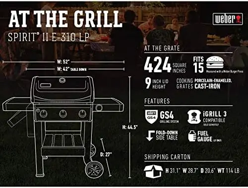 Spirit II E-310 3-Burner Liquid Propane Grill, Black 3