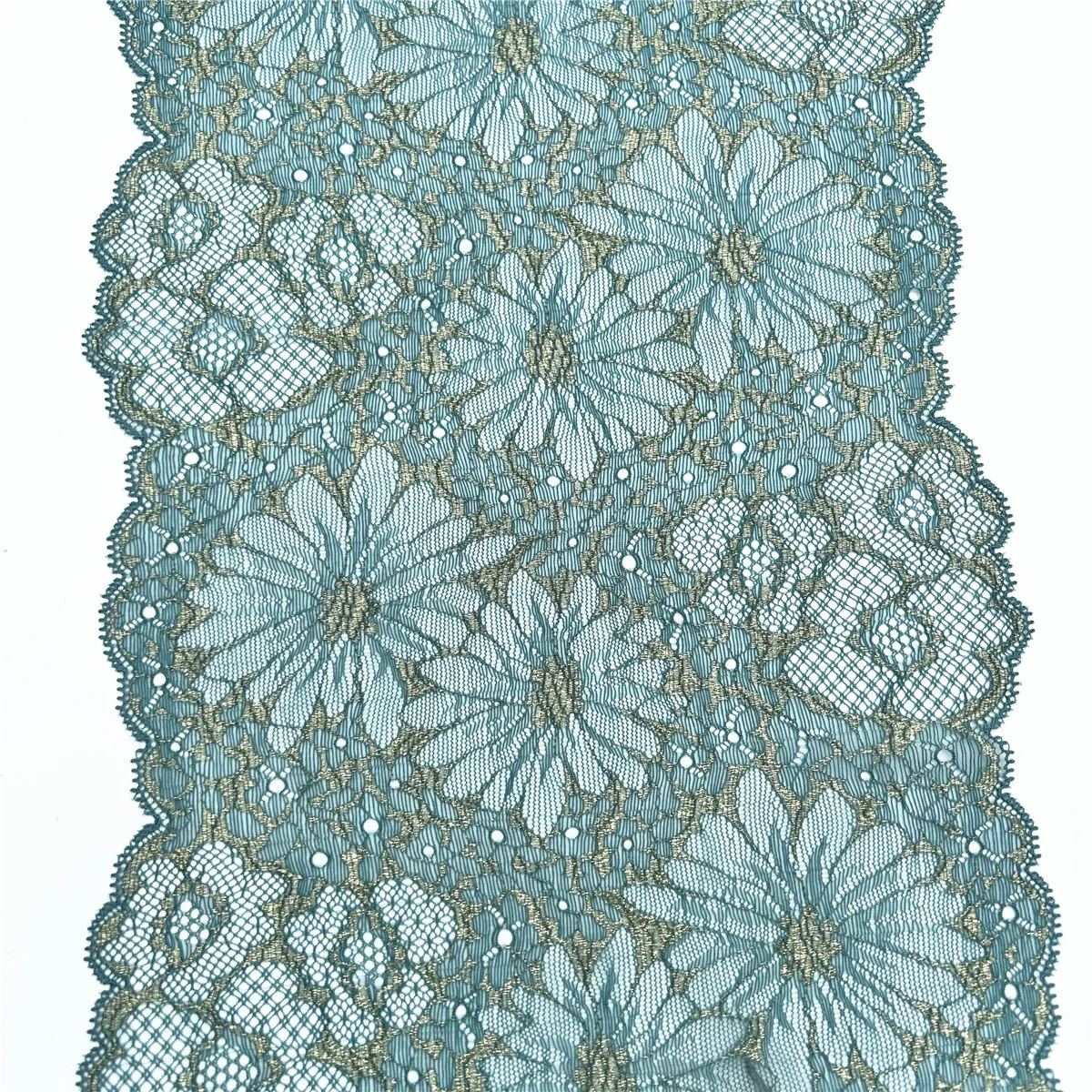 3y/lot Width 23cm Green With Gold Elastic Stretch Lace Trim 5