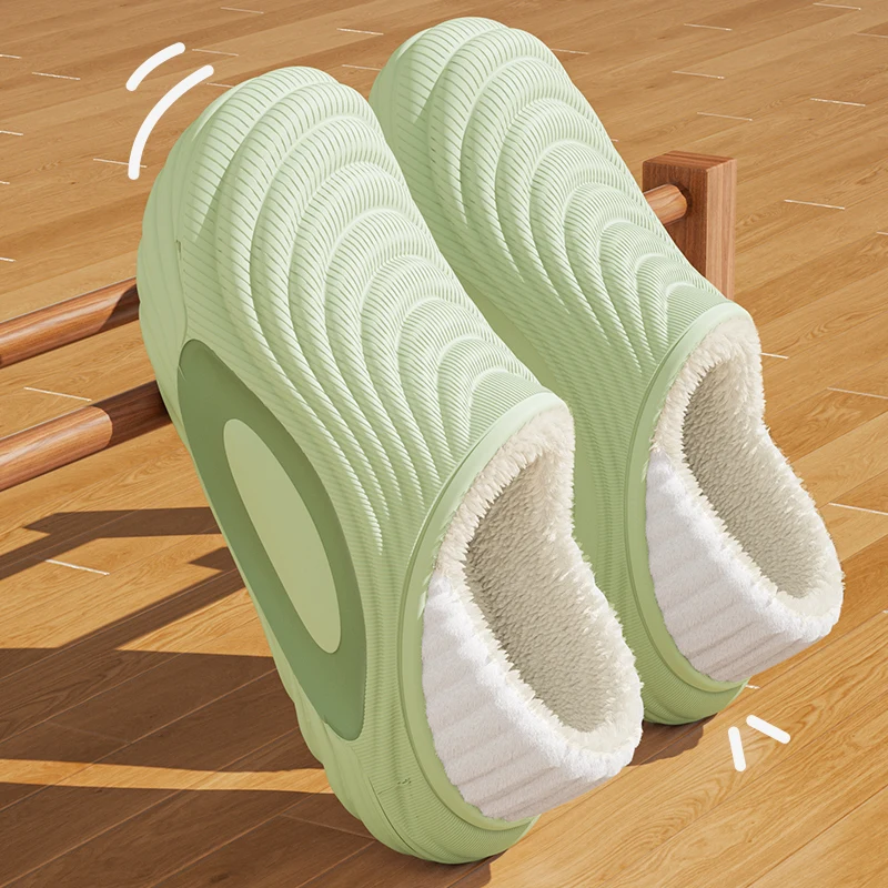 Winter Anti Cold Waterproof EVA Slippers Women Outdoor Indoor Anti Slip Cotton Slippers Woman Comfy Warm Plush Couple Slides