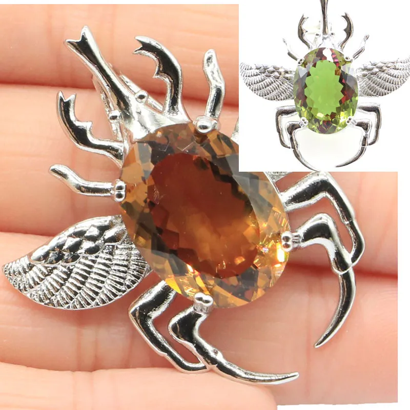 40X40Mm Accattivante Big Beetle Zultanite Cambia Colore Alexandrite Topaz Mens Presente Ciondolo In Argento
