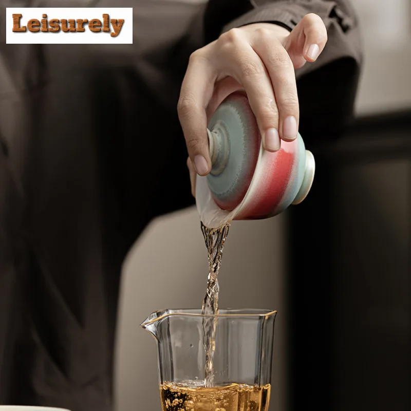 150ml Aurora Kiln Change Gaiwan Creative Red Green Glaze Sopera Cup Saucer Tea Tureen Tea Brewing Cover Bowl Cha Supplies Craft