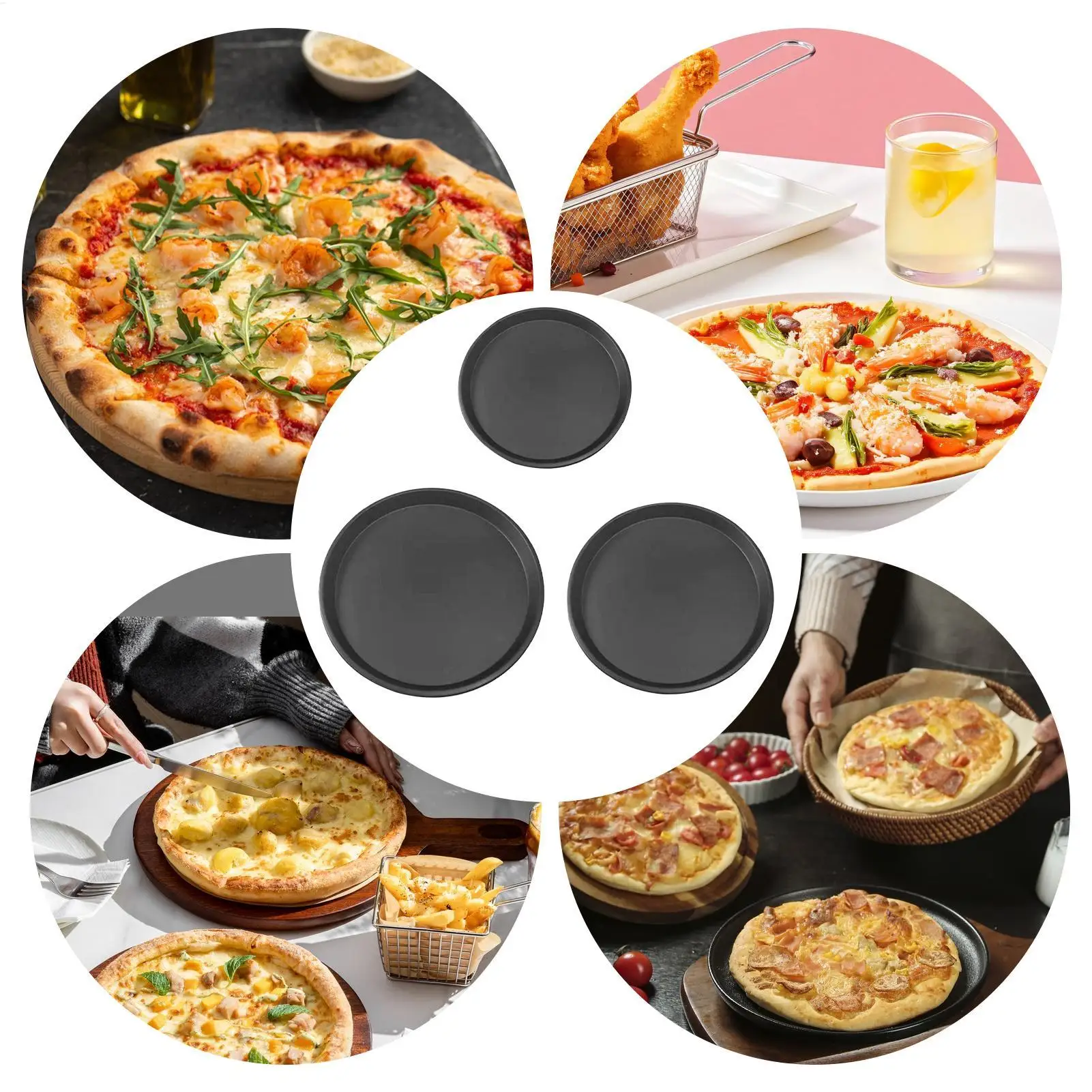Pizza Tray 1 Set Non-stick Cooking Plates Pizza Serving Tray For Home Home Restaurant Restaurant Outdoor Outdoor Barbecue Picnic