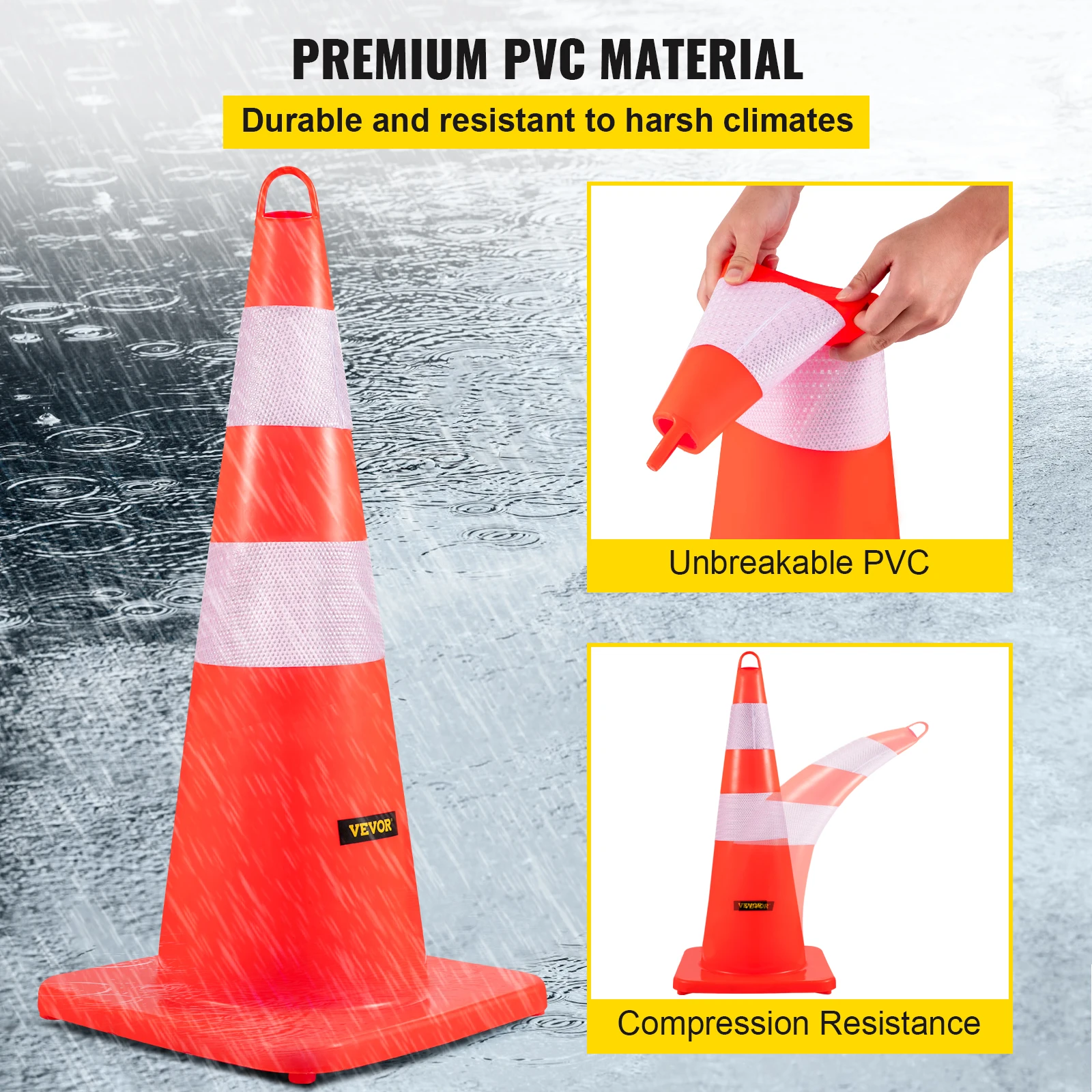 VEVOR Tools Safety Cones 12"x28" High Visibility PVC Orange Traffic Cones with Heavy-Duty Base and Used for Traffic Road Control