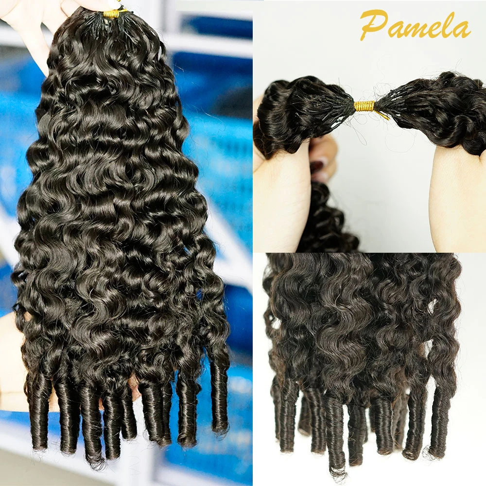 Burmese Curly Crochet Human Hair Knotless Pre-Separated Crochet Feather Hair Extensions Burmese Curly 100%Human Hair Virgin Hair