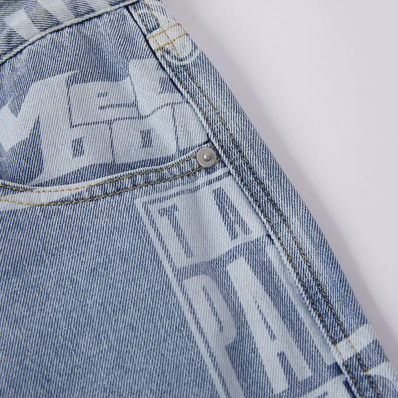 Metersbonwe Jeans Men Summer Printing Straight Denim Pants Straight Leg Trousers  New Loose Pant Male 100 Cotton Dyeing Bottoms