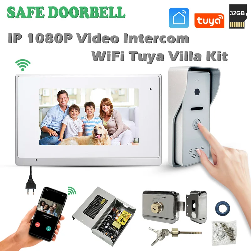 

2MP 1080P 7-дюймовый цветной сенсорный экран проводной Wi-Fi видео дверной звонок Smart TUYA Домашний домофон комплект для RFID системы контроля доступа