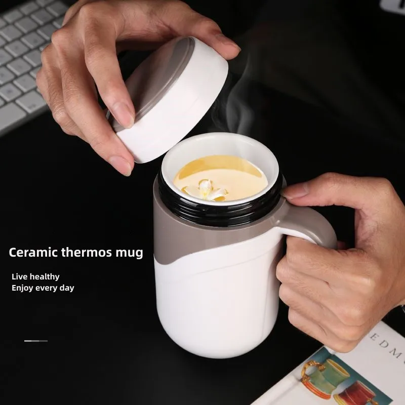 380-550ML Ceramic Thermos Mug Bone China Liner Vacuum Insulation