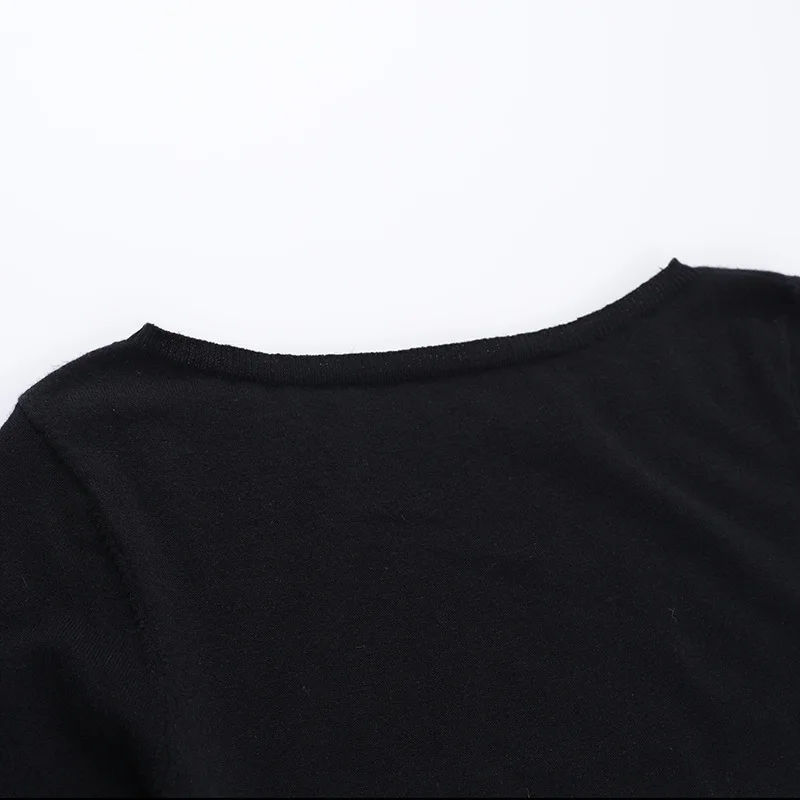 JULISSA MO Knitted Sexy Round Neck Ruffles Dress Women Black Long Sleeve Evening Dress Female Autumn Slim Elegant Party Clubwear