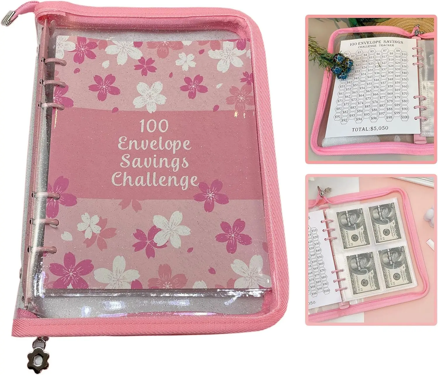 100 봉투 저축 챌린지 A5 바인더, 100 봉투 저축 챌린지 저널, PVC 예산바인더, 현금 봉투 포함