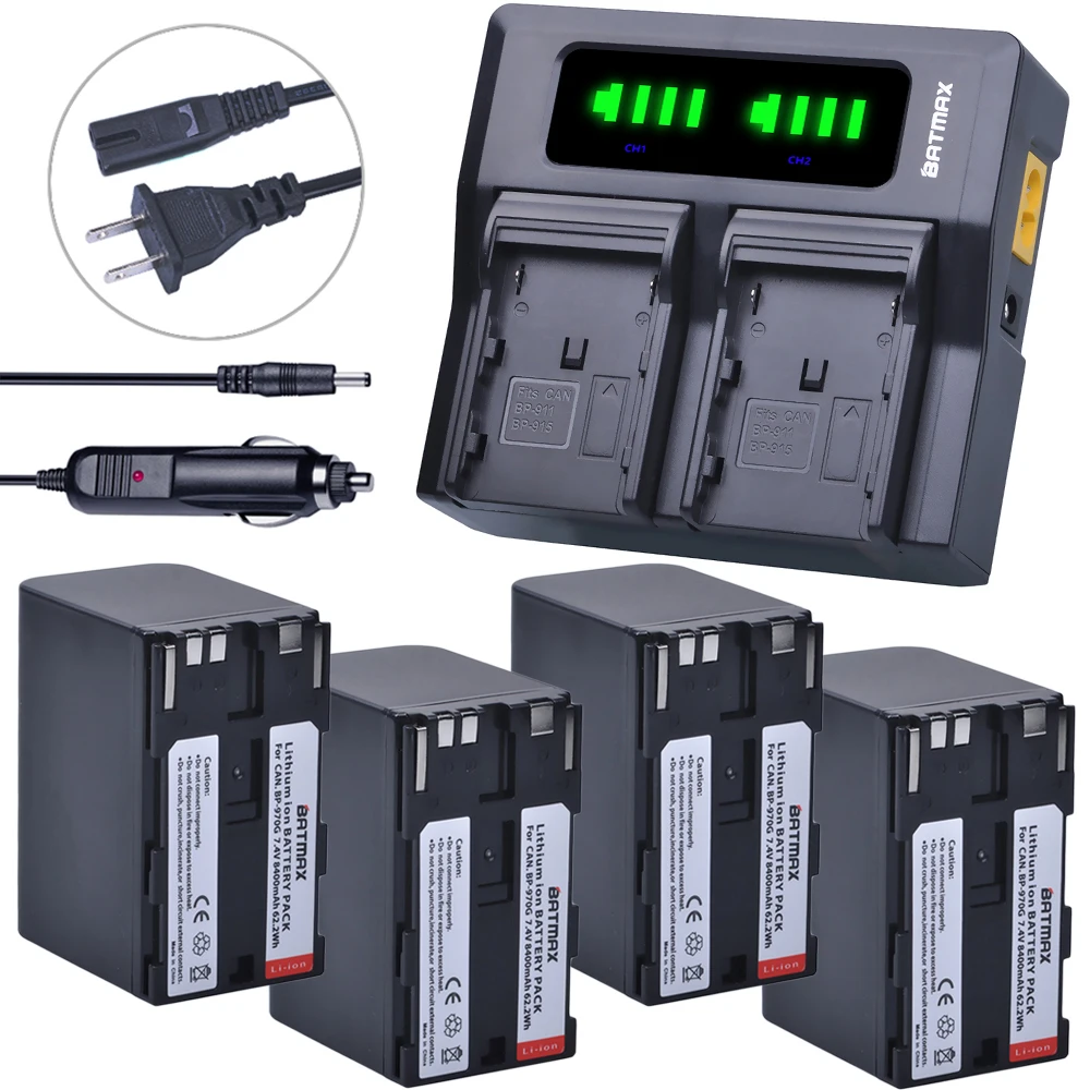 Batmax 4 Pz 8400Mah Bp-970G Bp 970G Bp-975 Batteria + Led Veloce Doppio Caricatore Per Canon Eos C100,Mark Ii, Eos C300, Xf100, Xf1