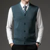 Men's Winter Knit Sweater Vest Young Men's Solid Color All-in-one Wool Vest Cardigan Top Men's Wear 3