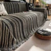 Stripe Jacquard Fleece Sofa Towel with Tassel for Living Room Blanket Sofa Cover 1