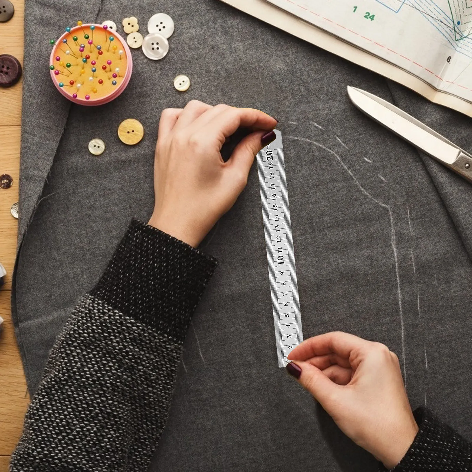 3Pcs 스테인레스 스틸 눈금자 금속 스케일 양면 정확한 헤비 듀티 눈금자 학교 사무실 드로잉 엔지니어링 20Cm 30Cm