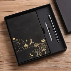 Luxurious A5 Color - Changing Notebook Gift Set with Skin - Feel PU Cover - A5 (Black - Gift Box Set)