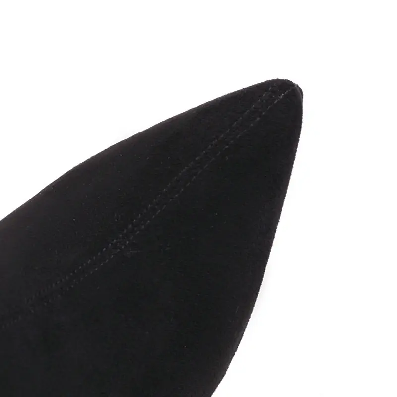 Black Ankle Boots Women 2022 Autumn Winter High Heels Shoes Latest Pointed Toe Flock Bow Crystal Decorate Stiletto Booties