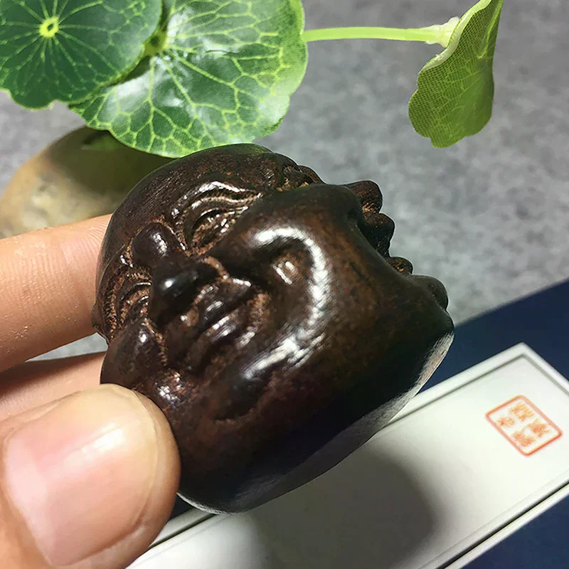 Collectibles Chinese Hand Carved Wooden Tibetan Buddhism Four Face Buddha Head Statues Indoor Office Home Decoration