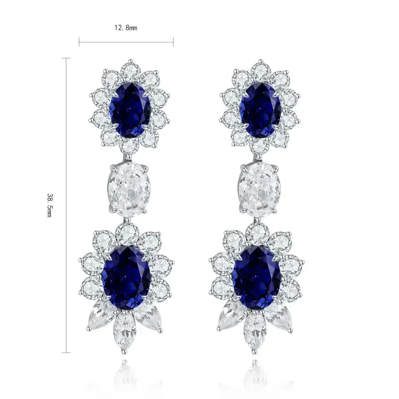 

RUIF 2024 New S925 Silver Main Stone 5.63ct Oval Shape Lab Sapphire Earrings CZ Gemstone for Women Jewelry