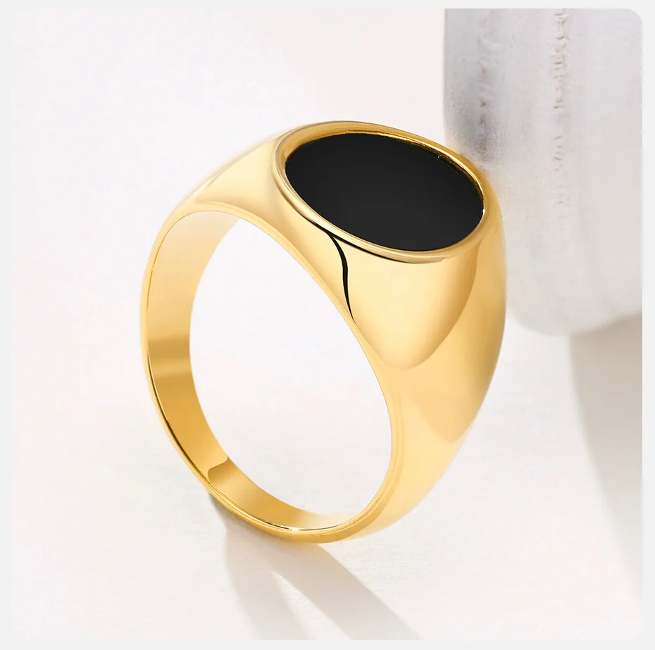 Vnox Retro-Siegelring für Herren, goldfarbener runder quadratischer Top-Ring aus Edelstahl, Punkrock-Hiphop-Schmuck – Detail 8