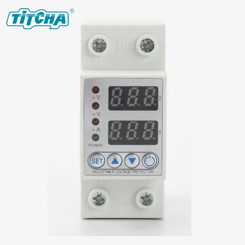 Din Rail Dual Display Adjustable Over Voltage Current and Under Protective Device Protector Relay 40A 63A 80A 220V 230V |