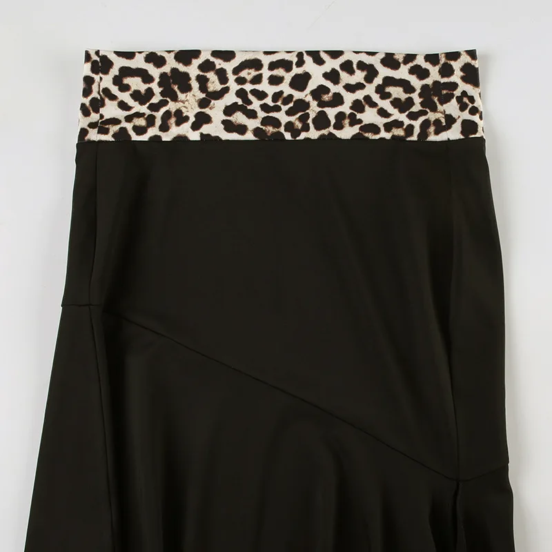Leopard Sexy 2 Piece-Set Skirt Female Contrast Lace-Up Cropped Pullover And High Waist Skirt Sets Bandage Women's Outfits