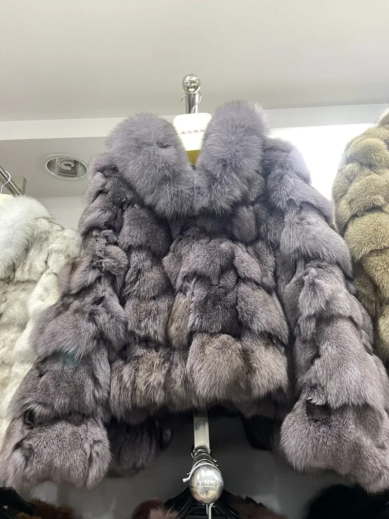 Fur Coat Short Winter Ladies Fox Fur Collar Women Real Fur Jacket Knitted Thick Warm Women's Clothing Sexy Club Outerwear Warm